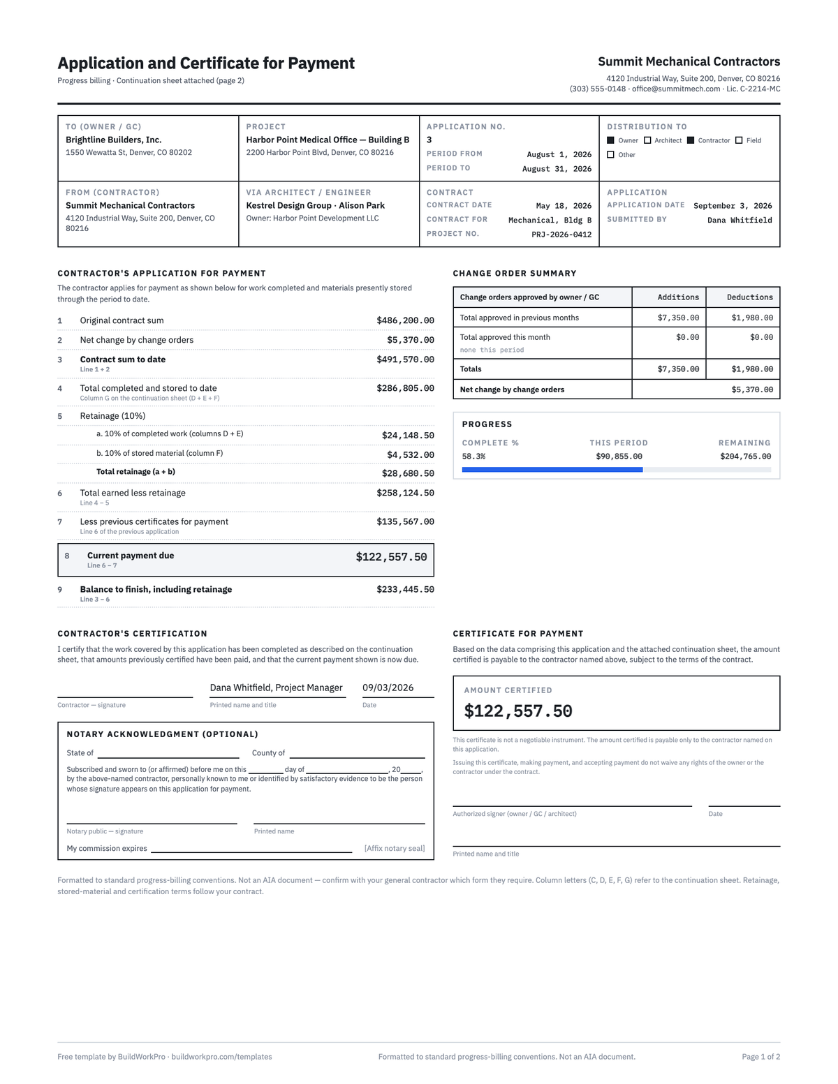 Preview of the G702/G703-style pay application PDF