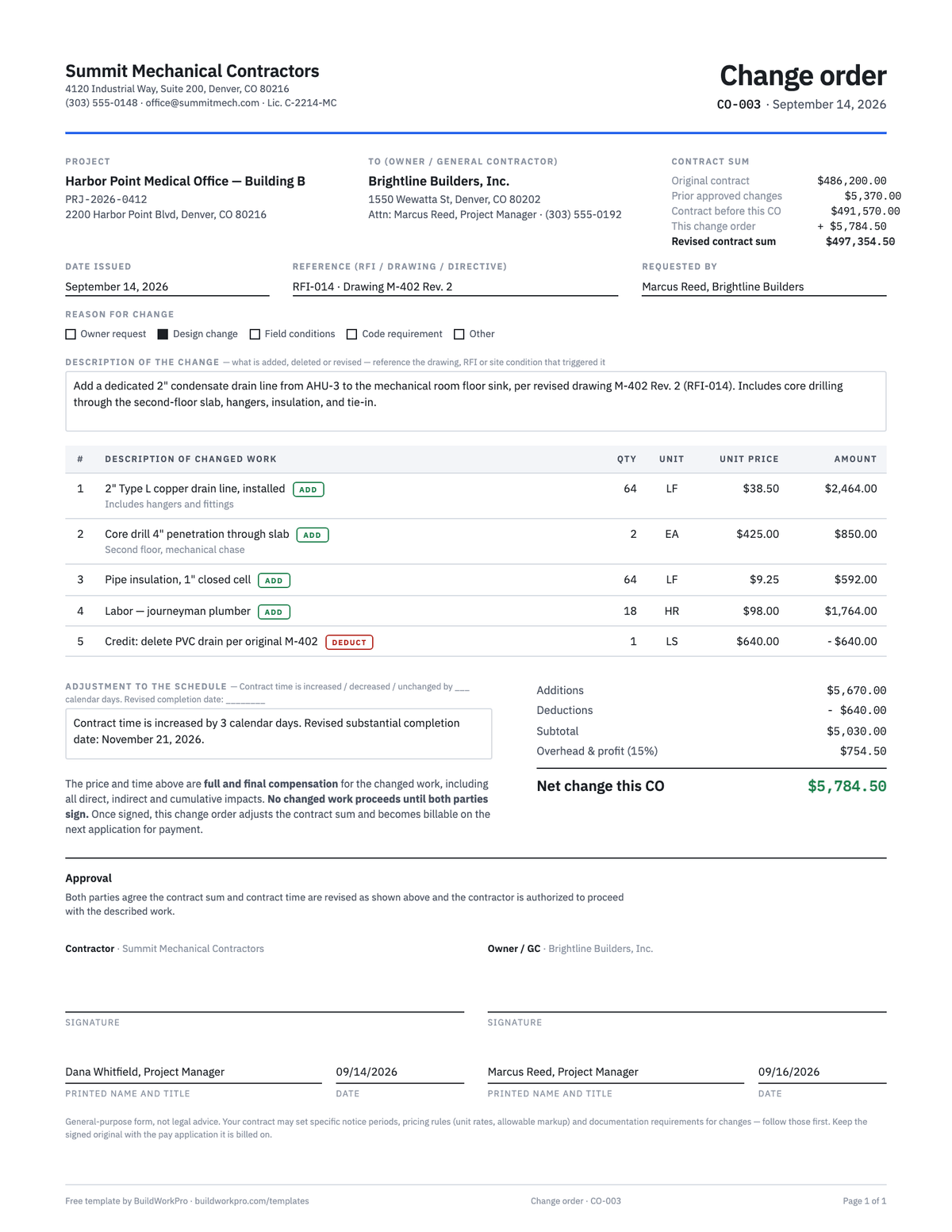 Construction Change Order Template — preview