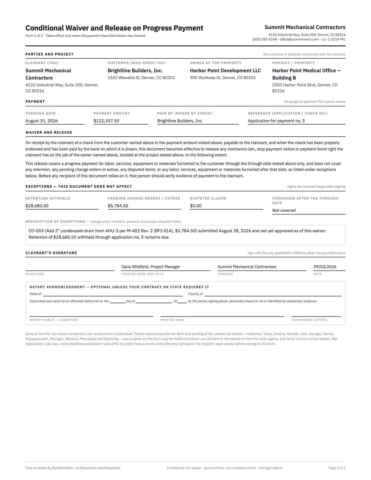 Conditional Lien Waiver Form — preview