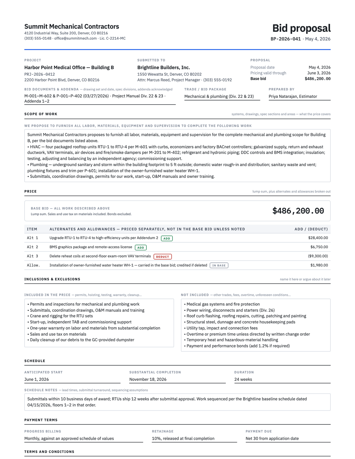 Construction Bid Proposal Template — preview