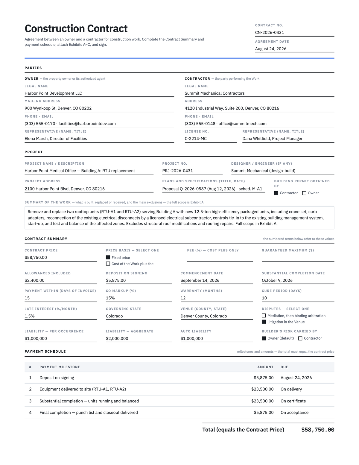 Construction Contract Template — preview
