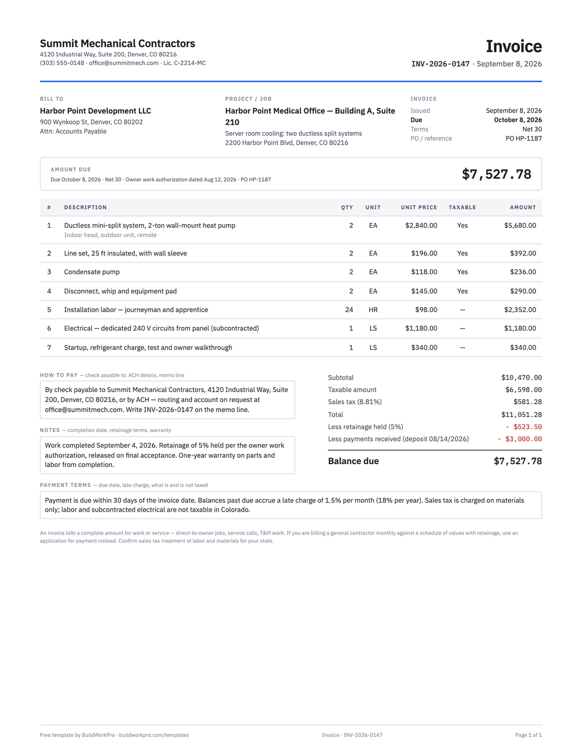Contractor Invoice Template — preview