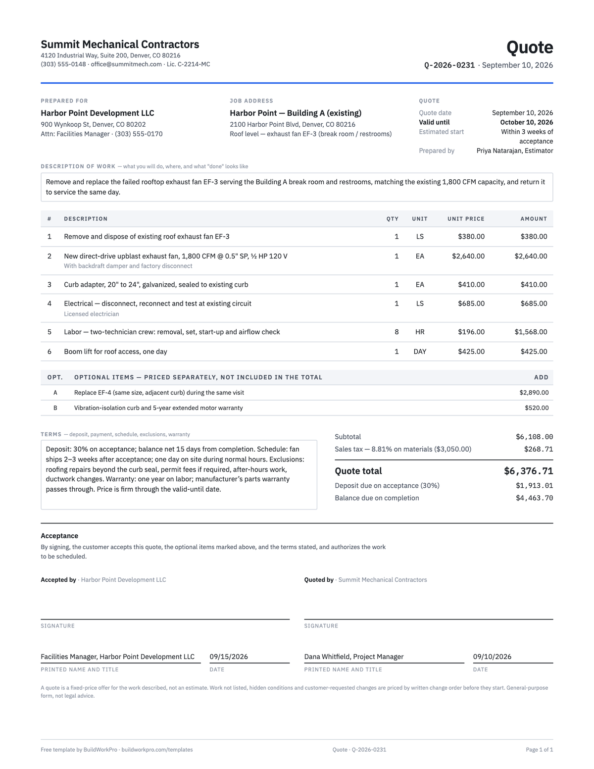 Construction Quote Template — preview