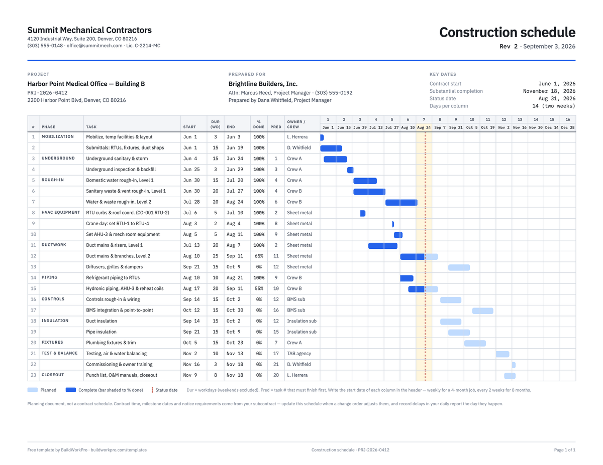 Construction Schedule Template — preview