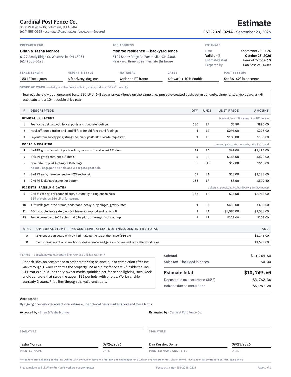 Fence Estimate Template — preview