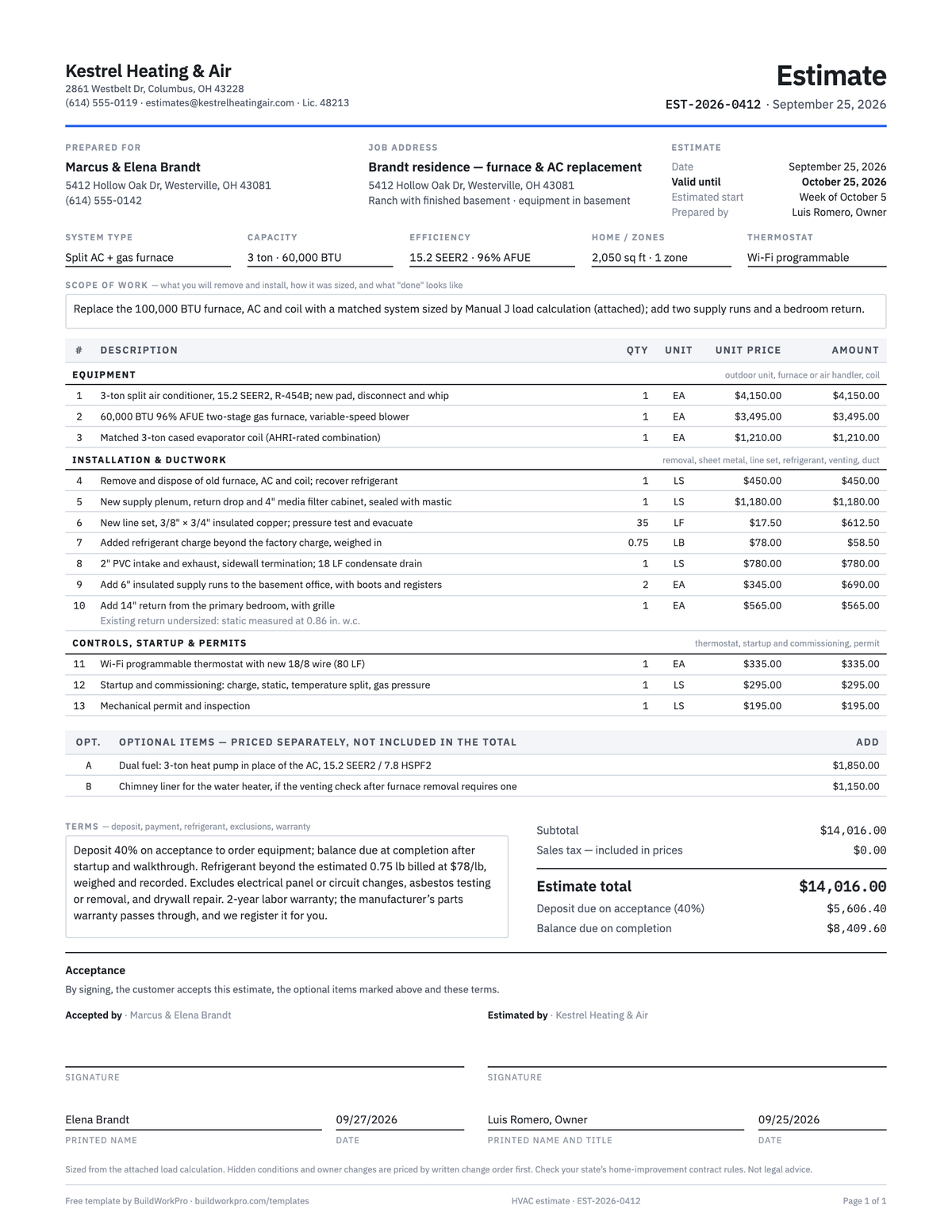 HVAC Estimate Template — preview