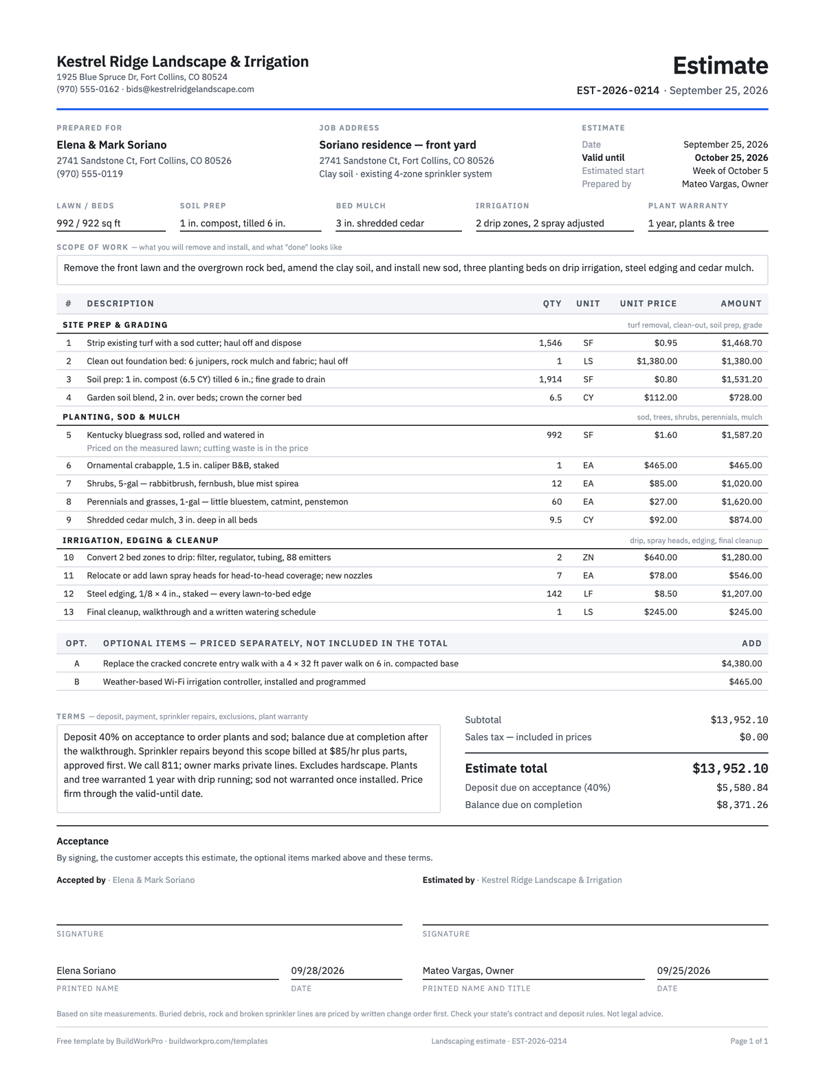 Landscaping Estimate Template — preview