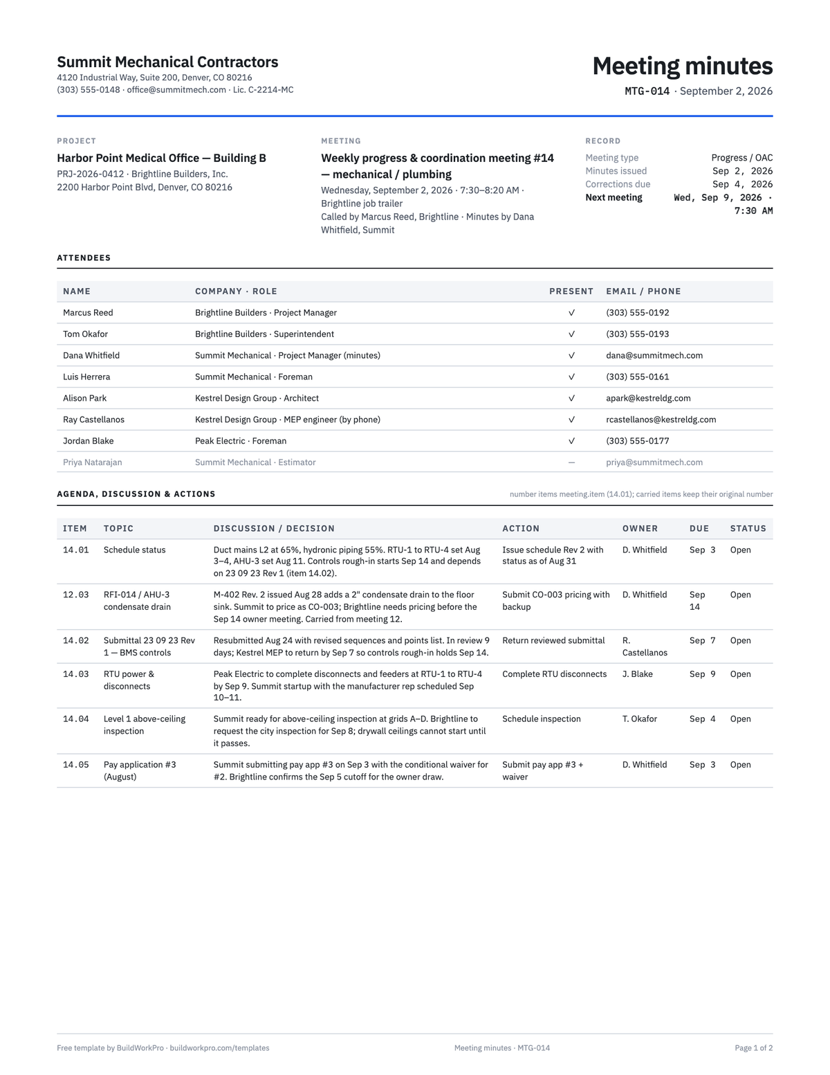 Construction Meeting Minutes Template — preview