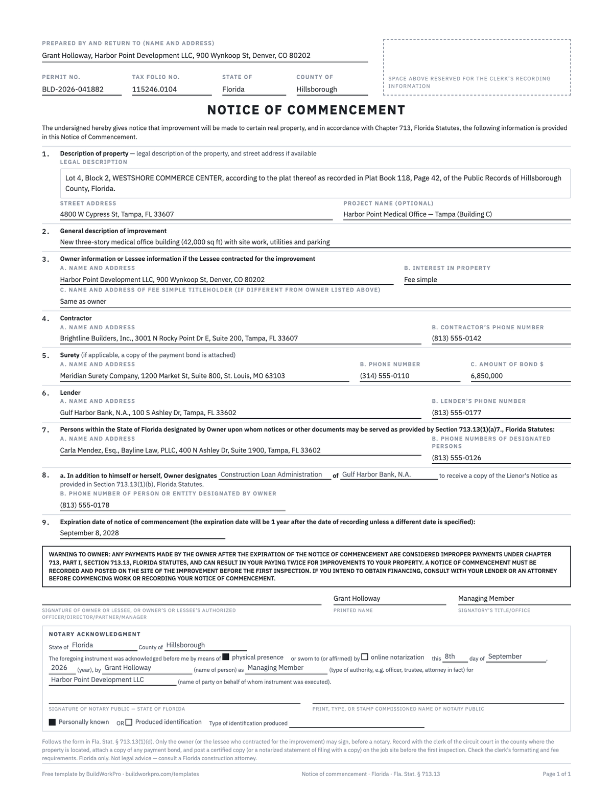 Notice of Commencement (Florida) — preview