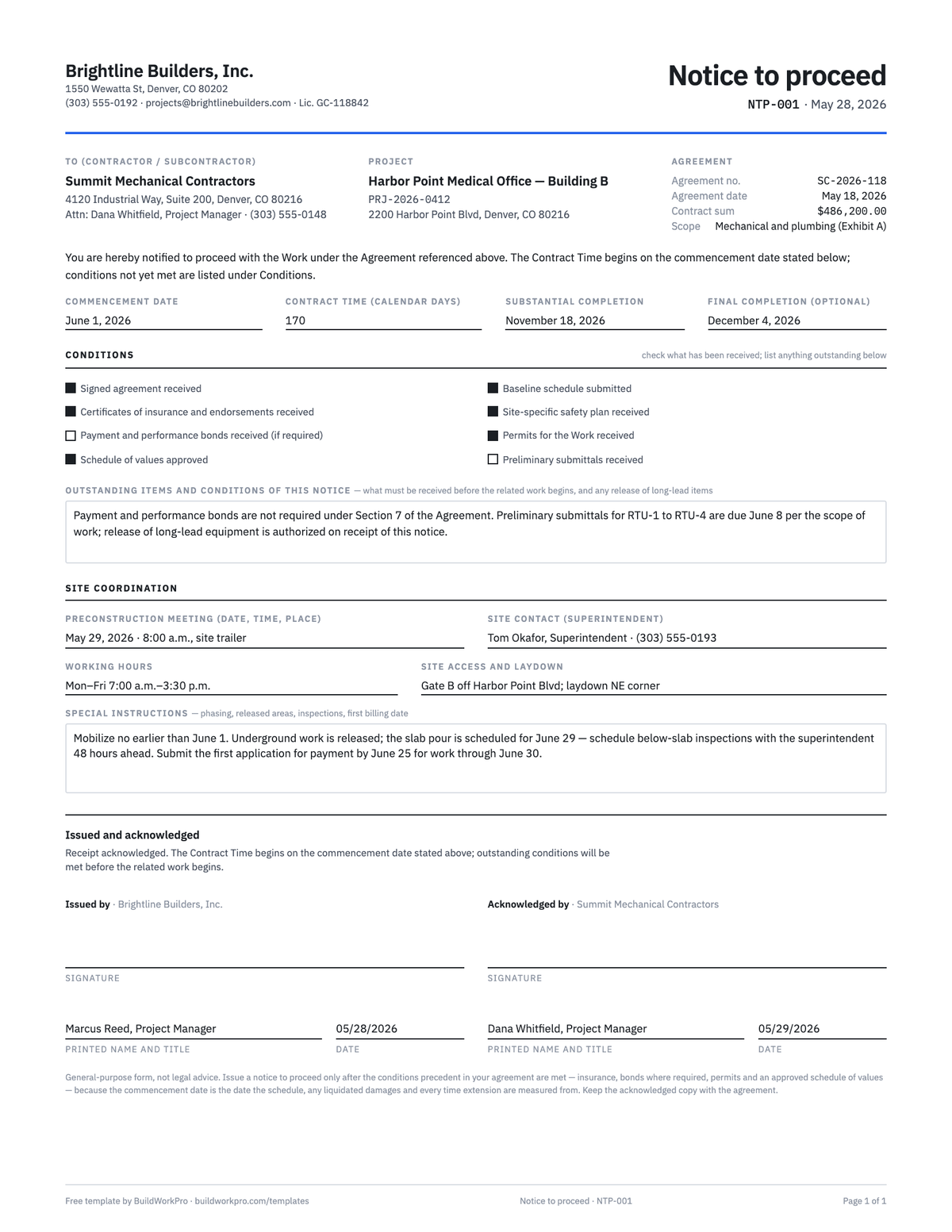 Notice to Proceed Template — preview