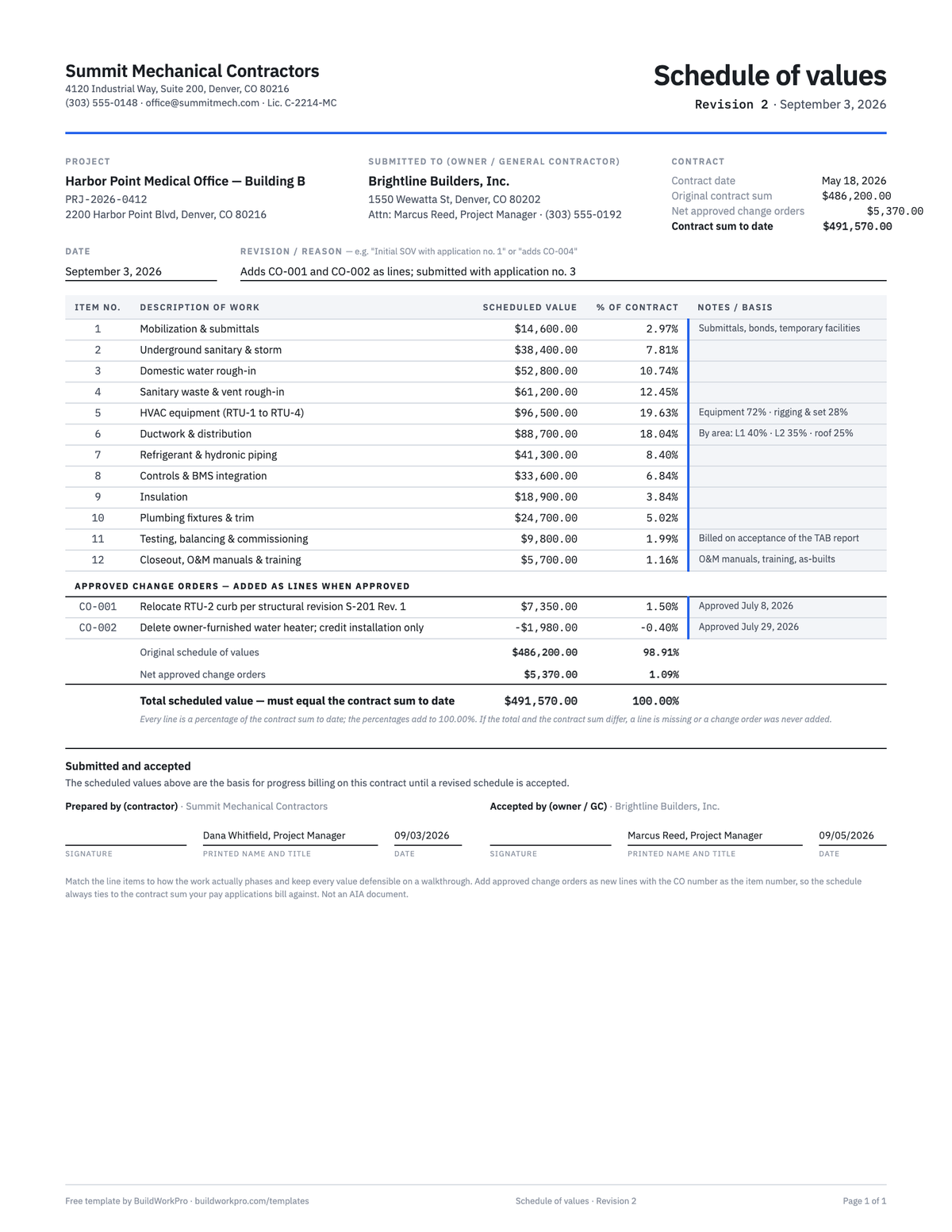 Schedule of Values Template — preview