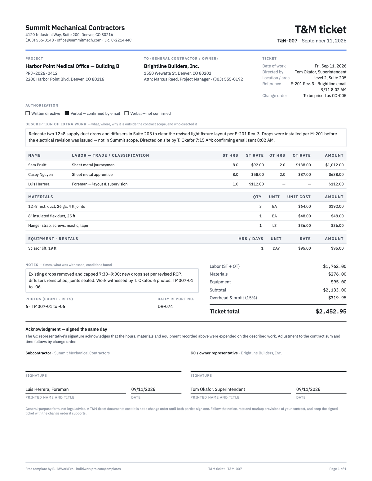 T&M Ticket Template — preview
