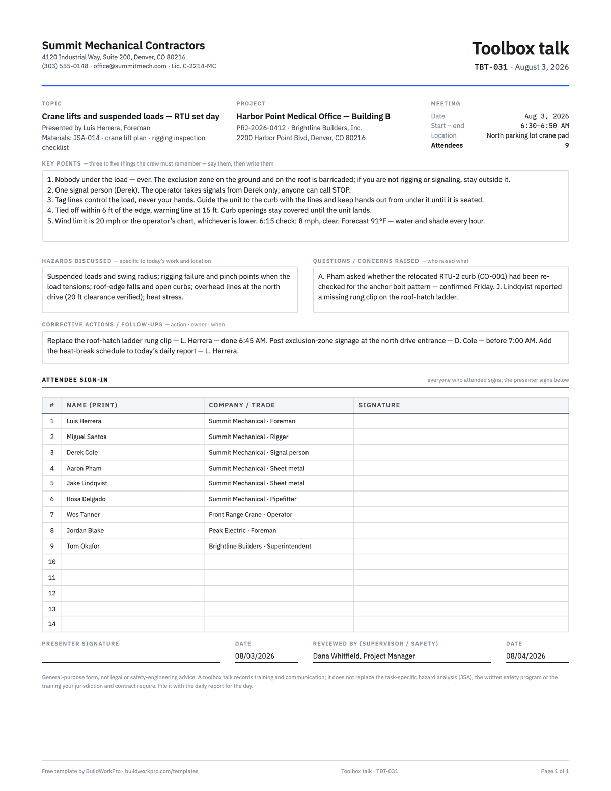 Toolbox Talk Template — preview
